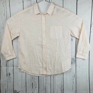 NWOT MARINE LAYER Thin Sheer Long Sleeve Button Up Shirt Off White Coral